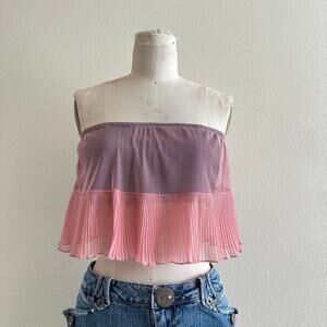 handmade pink black micro pleated mesh tube crop top